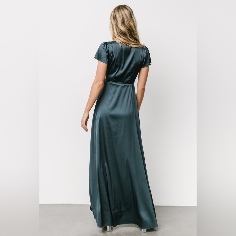 Baltic Born Krystal Satin Wrap Gown Size L Deep Blue - Picture 3 of 7
